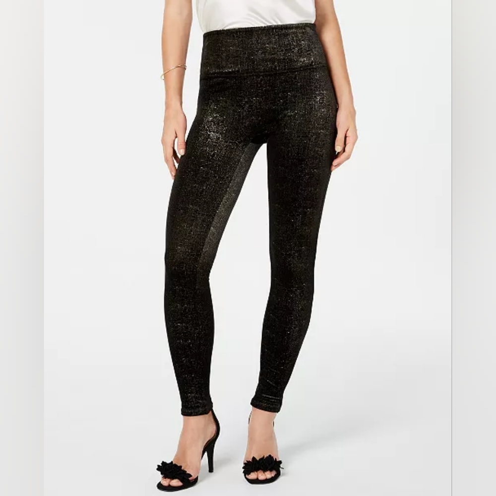 SPANX‎ Women's Velvet Shine Sculpt Leggings In Black And Gold Size S